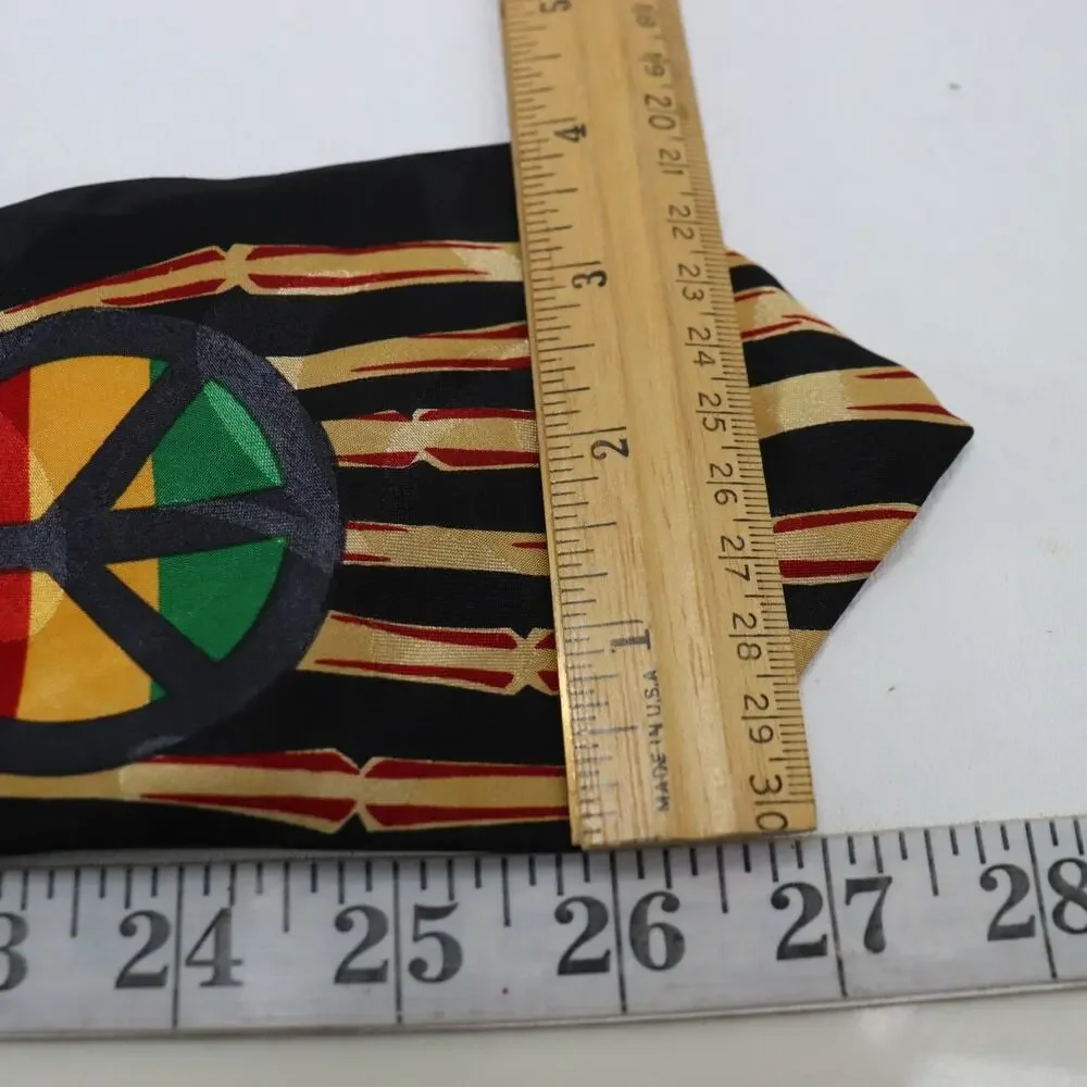 Vintage 14th Street Neckwear Tie Mens 55 in Rasta Colors Peach Sign Bamboo Wide